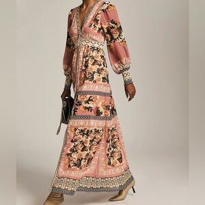 Anthropologie Vineet Bahl Embroidered Maxi Dress Size XSP